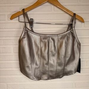 Kirious Silver Pewter Metallic Cropped Space Age Top, Women’s Size Large